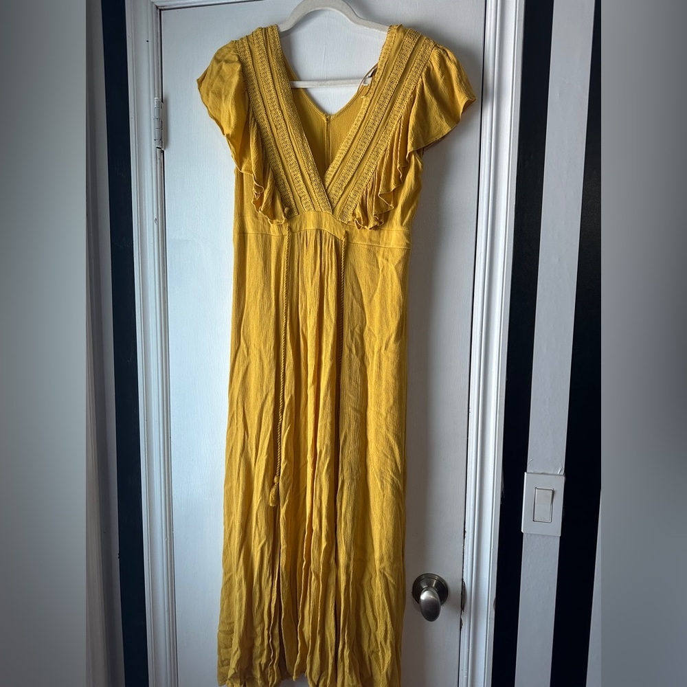 Baltic Born Mustard Yellow Maxi Dress | Ruffle Sleeve | Size M